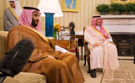 President Barack Obama meets with Saudi Arabia's Crown Prince Mohammed bin Nayef, center, and Deputy Crown Prince Mohammed bin Salman, Wednesday, May 13, 2015, in the Oval Office of the White House in Washington. Opening two days of talks with Gulf states, President Barack Obama meets with Saudi leaders skeptical of his overtures to Iran. Saudi Arabia and others in the region hope to secure defense commitments from Obama to help them stave off potential Iranian aggression. (AP Photo/Jacquelyn Martin)