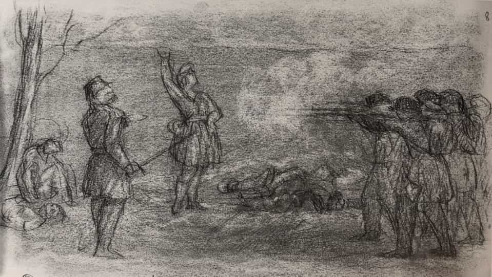 تیر باران کموناردِ زن در زندان، طرح گوستاو کوربه که خود نیز زندانی بود، موزهی دُرسی پاریس