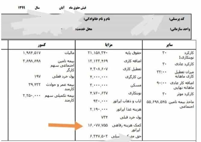 فیش حقوقی یکی از نیروهای غیررسمی اتفاقات برق در سال ۱۳۹۹