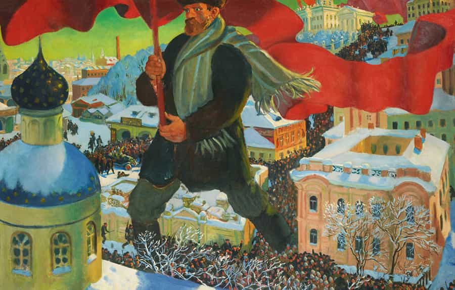 بلشویک، اثر بوریس کوستودیف (۱۹۲۰)، منبع: ویکی‌پدیا