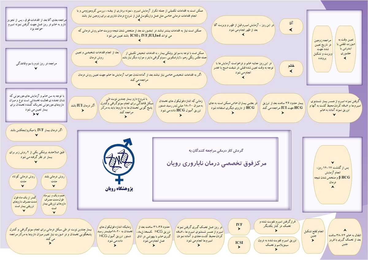 یک اینفوگرافیک درباره مراحل درمان ناباروری در پژوهشکده رویان