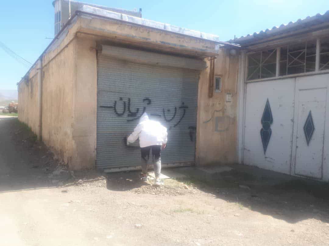 دالیا اندام در حال شعار نویسی
