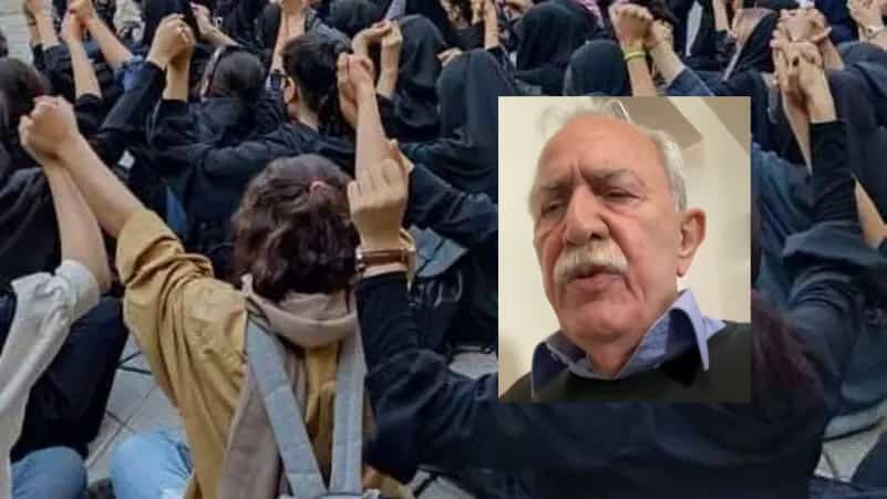 ماشاءالله آجودانی + صحنه‌ای از اعتراضات ۱۴۰۱