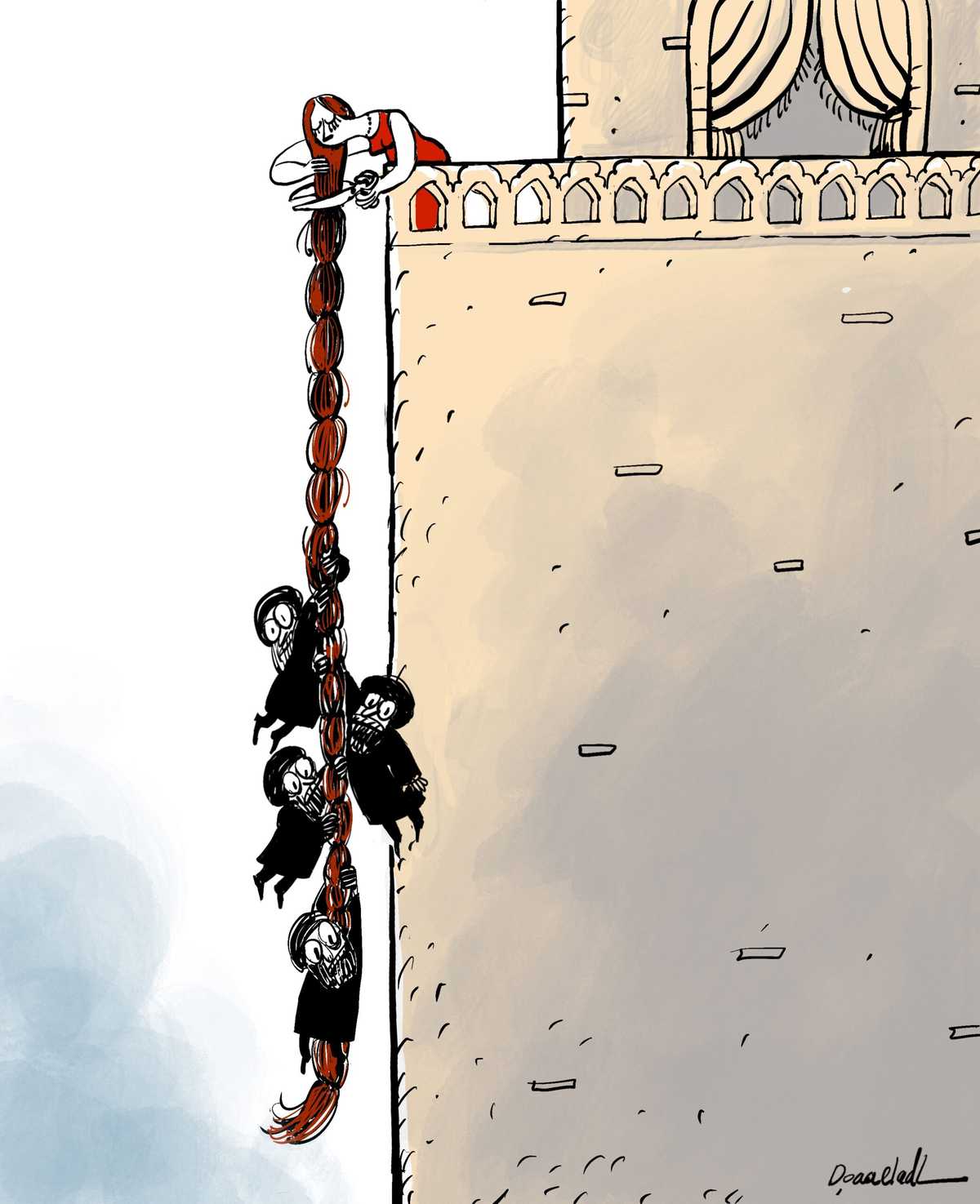 ایران درهمتافته، اثری از دعاء العدل، کارتونیست مصری ــ منبع: Cartoonmovement