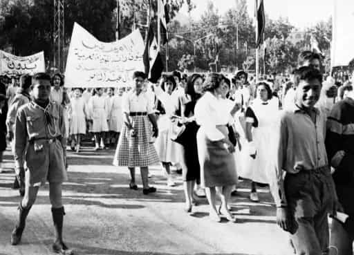 تصویر تاریخی خبرگزاری فرانسه در ۱۵ مه ۱۹۶۰ میلادی از شهر دمشق، پایتخت سوریه، تظاهرات روز نکبت را نشان میدهد.