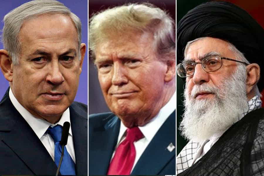 چهرههای علی خامنهای، دونالد ترامپ و بنیامین نتانیاهو
