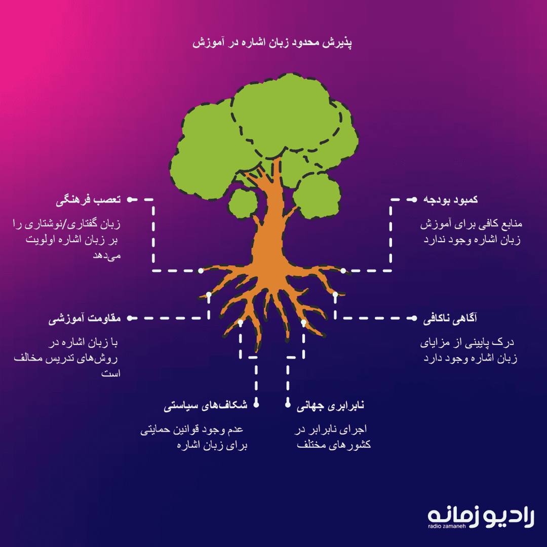 پذیرش زبان اشاره در آموزش. اینفوگرافی: رادیو زمانه