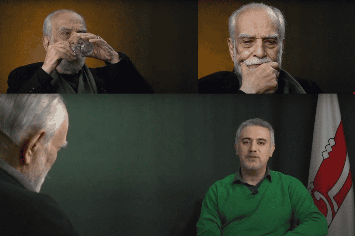 سه اسکرینشات از مصاحبه محمدرضا یزدانپرست با آیدین آغداشلو در شبکه شرق.