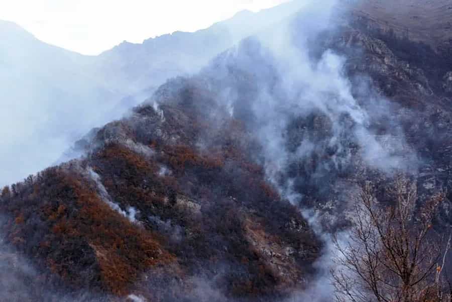 تصویری از آتش‌سوزی جنگل‌های منطقه «الیت» مرزن‌آباد چالوس