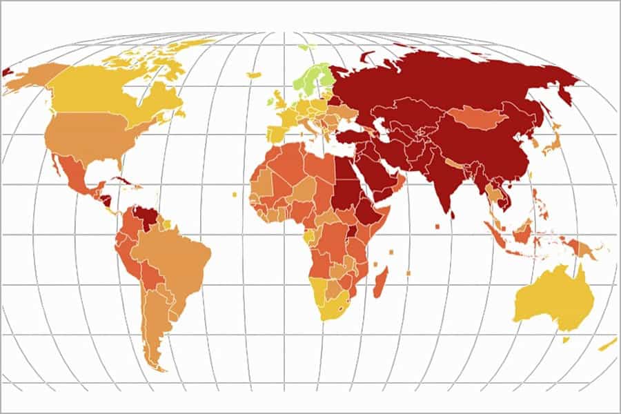 نقشه آزادی رسانهها در کشورهای مختلف در سال ۲۰۲۵