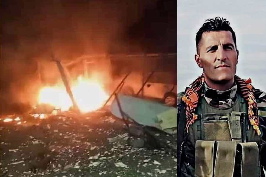 تصویری از حمله‌ موشکی ـ پهپادی جمهوری اسلامی به پایگاه «حزب آزادی کردستان» (PAK) در اقلیم کردستان عراق و مظفر محمدزاده (نباز)، از اعضای این حزب که در این حمله کشته شد