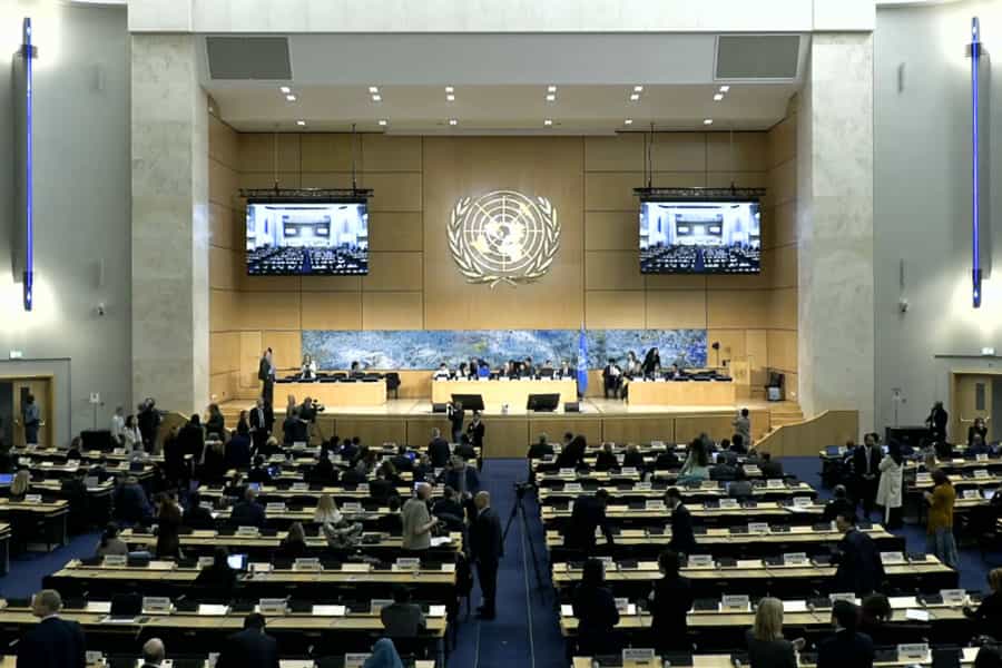 تصویری از سالن نشست اضطراری شورای حقوق بشر سازمان ملل در ژنو ، درباره سرکوب اعتراضات سراسری در ایران