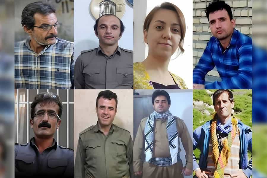 چهره‌های هشت تن از زندانیان سیاسی کُرد در زندان سنندج که در همبستگی با مردم کُردستان اعتصاب غذا کردند