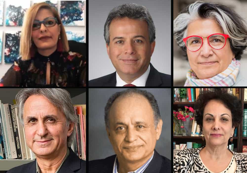 از راست به چپ: کلودیا یعقوبی، مهرزاد بروجردی، سوسن بابائی، آصف بیات، کاظم علمداری و ژانت آفاری