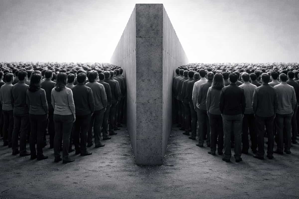 دو گروه مردم بین دیوار گیر کرده اند