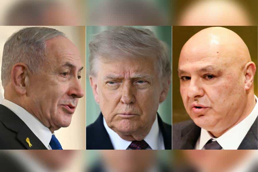 سه تصویر از چهره‌های ژوزف عون، رئیس جمهور لبنان؛ دونالد ترامپ، رئیس‌جمهور آمریکا و بنیامین نتانیاهو، نخست‌وزیر اسرائیل